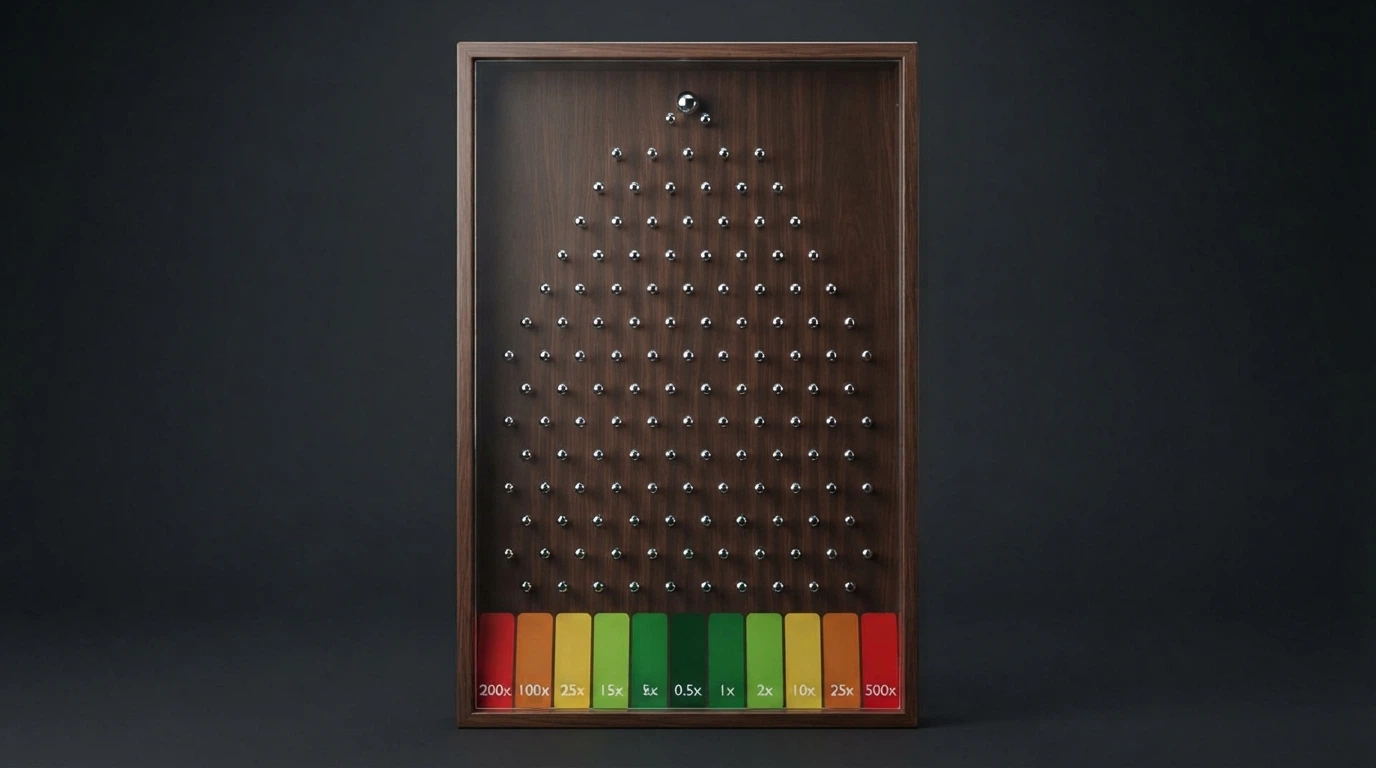 Les multiplicateurs d'un plateau de Plinko à 16 rangs, du plus bas au multiplicateur maximum selon la case d'arrivée de la bille