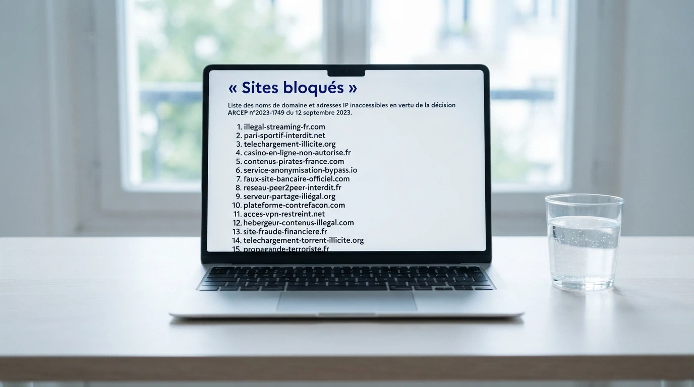 Page d'accueil du site de l'ANJ affichant la liste des sites de jeux d'argent bloqués et déréférencés en France