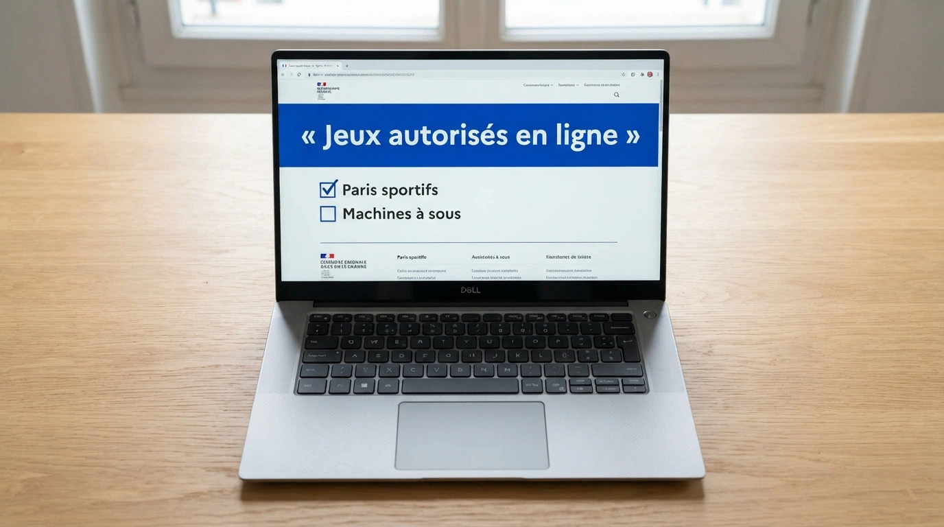 Page du site institutionnel de l'ANJ affichant les catégories de jeux autorisées et le registre des opérateurs agréés, sur fond bleu