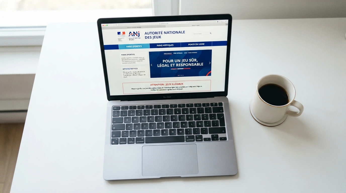 Capture d'écran du site anj.fr montrant la page officielle de l'Autorité nationale des jeux et la liste des segments de jeux agréés