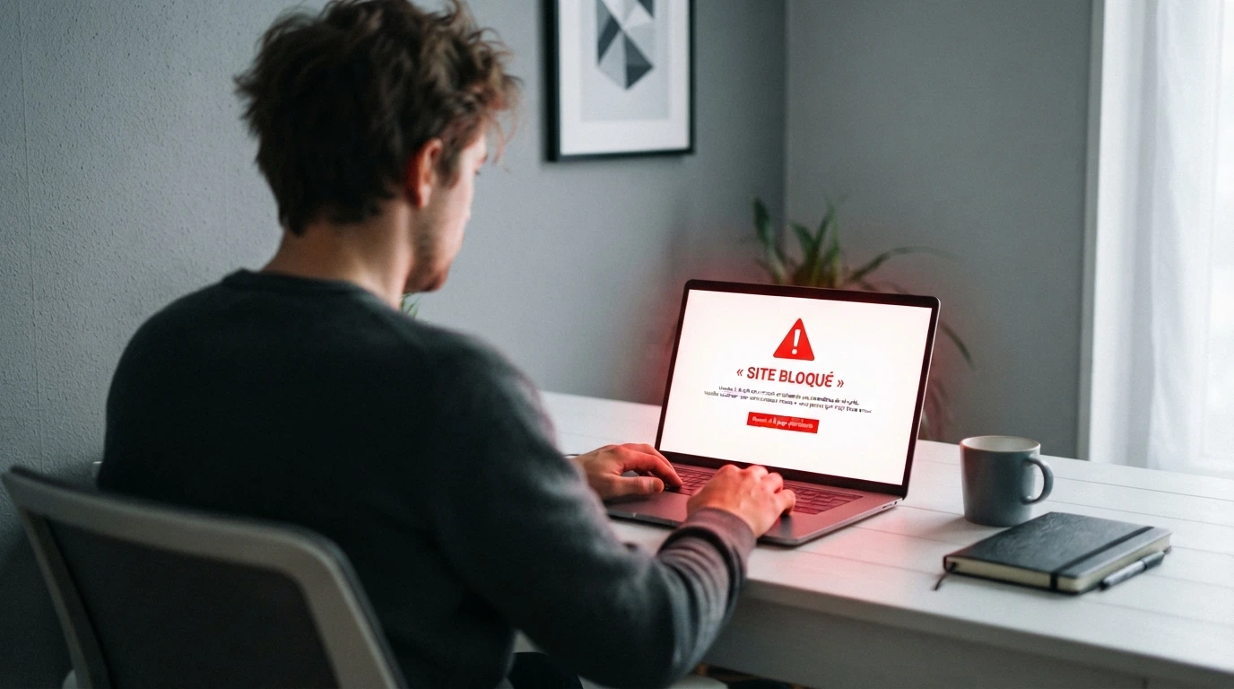 Capture d'écran du site anj.fr affichant la page officielle sur l'interdiction des jeux de casino en ligne en France, avec le logo de l'Autorité nationale des jeux bien visible et le titre « La dangerosité de l'offre illégale » en évidence.