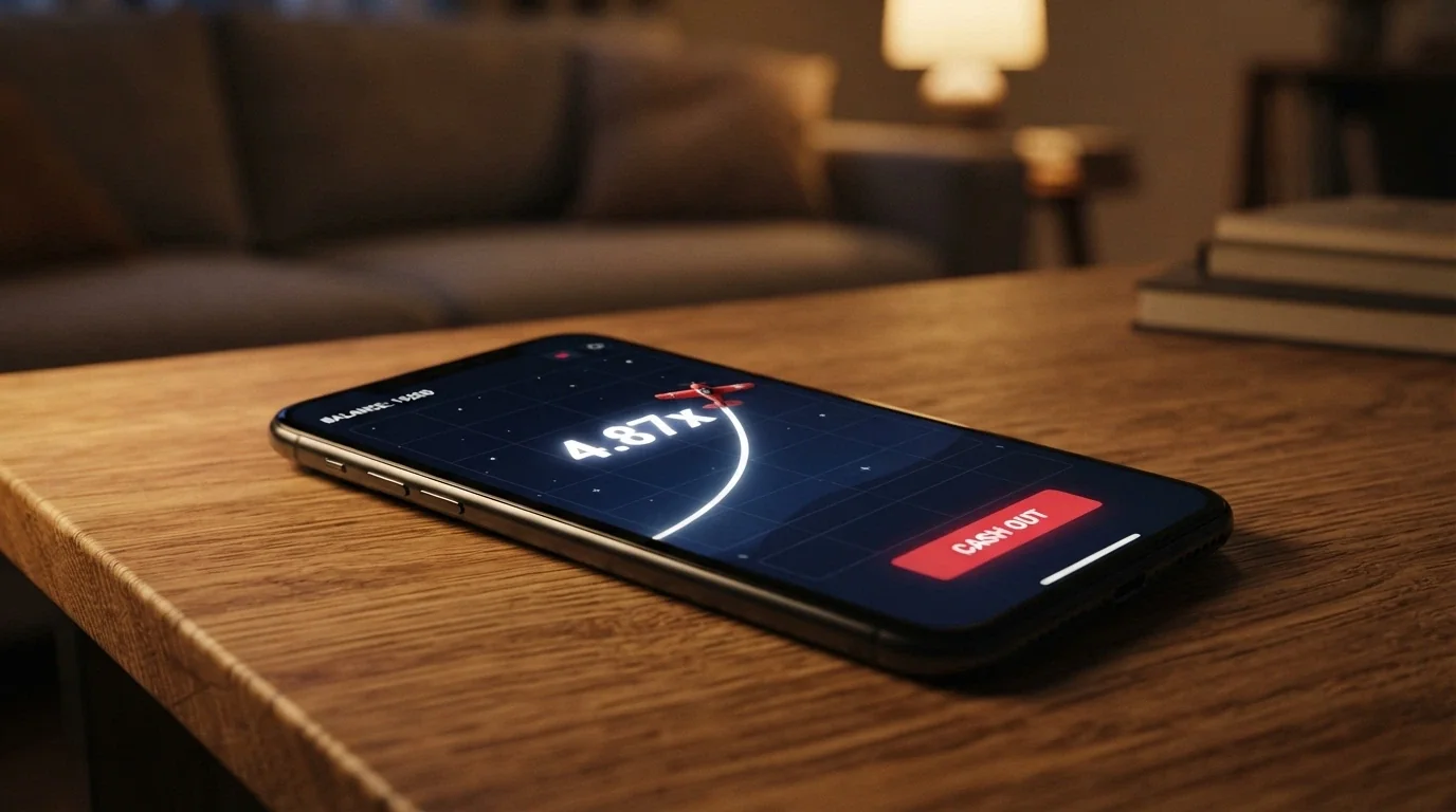 L'interface du jeu Aviator affichée sur un écran de smartphone dans un navigateur mobile