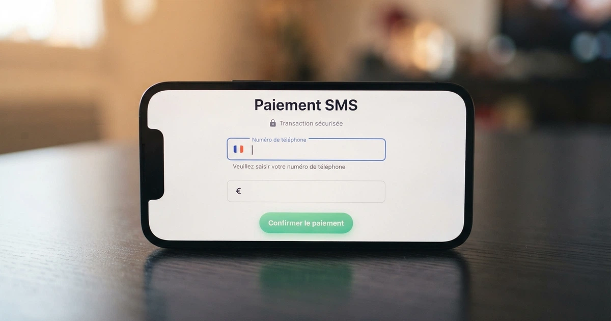 Écran de smartphone affichant l'interface de paiement par SMS d'un casino en ligne avec le champ de saisie du numéro de mobile et le code de confirmation