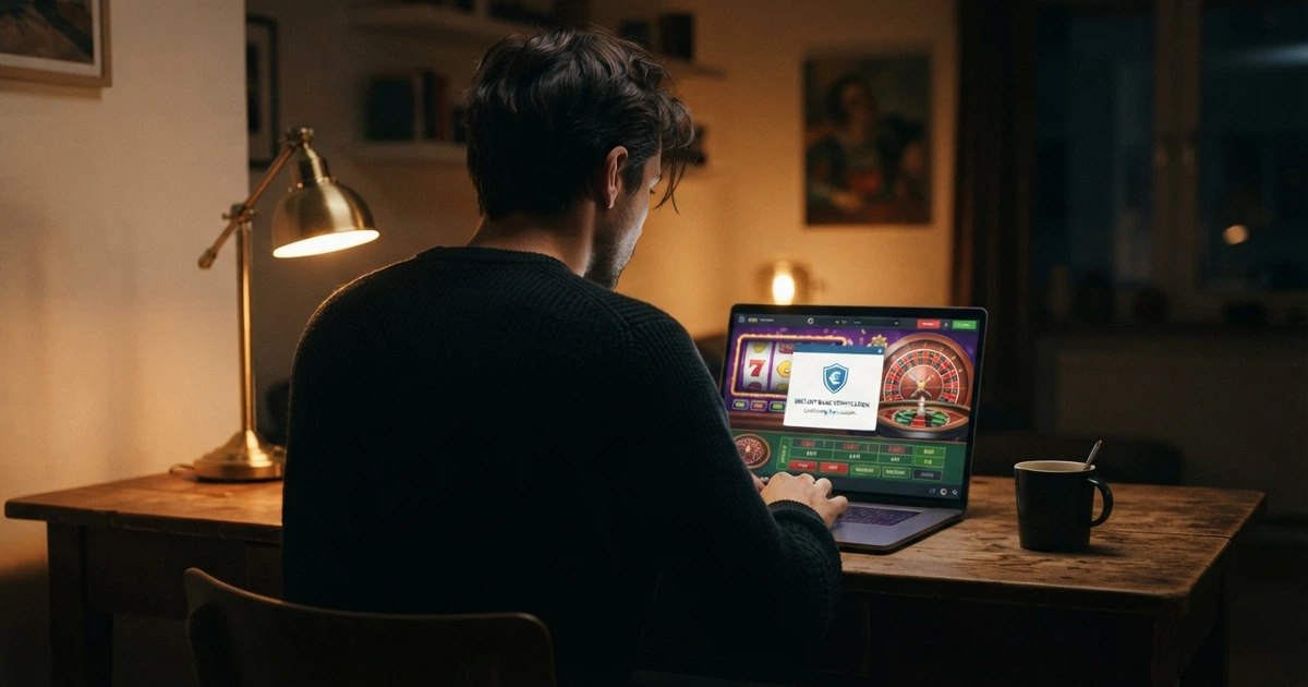 Un joueur français consultant un casino en ligne sur son écran, une fenêtre d'authentification bancaire Trustly superposée à l'interface du casino, symbolisant la promesse d'accès instantané.