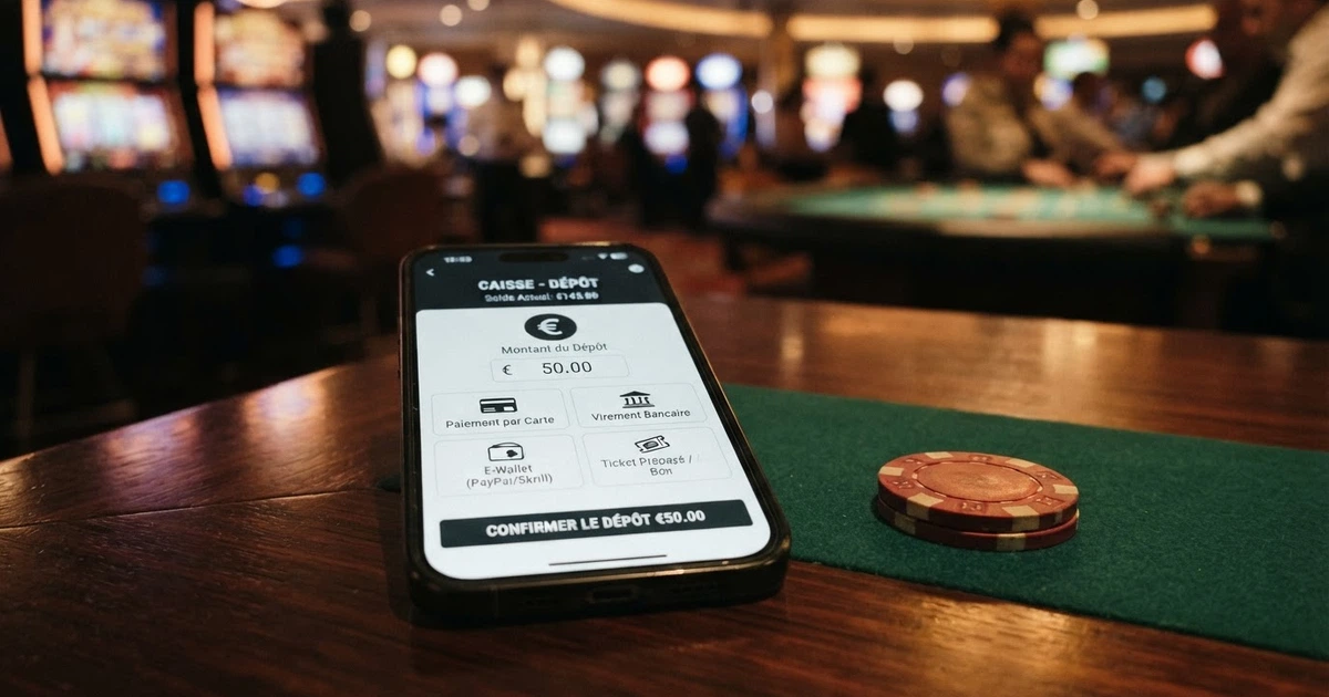 Capture d'écran d'une caisse de casino affichant l'option de dépôt par Paysafecard à côté d'autres moyens de paiement