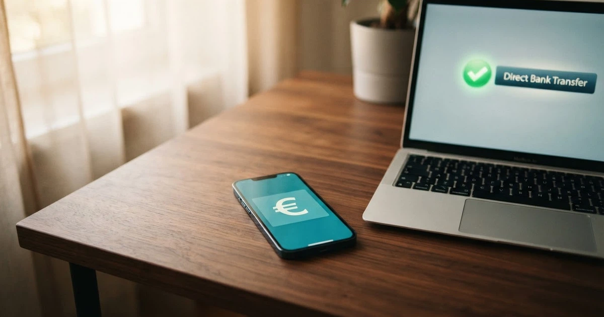 Paiement bancaire direct entre un téléphone et un écran affichant une page de dépôt de casino