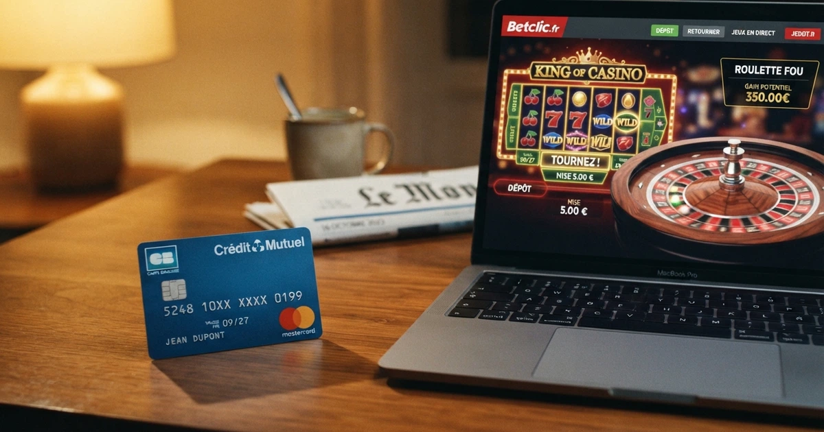 Carte Visa posée à côté d'un écran d'ordinateur affichant l'interface d'un site de jeu en ligne