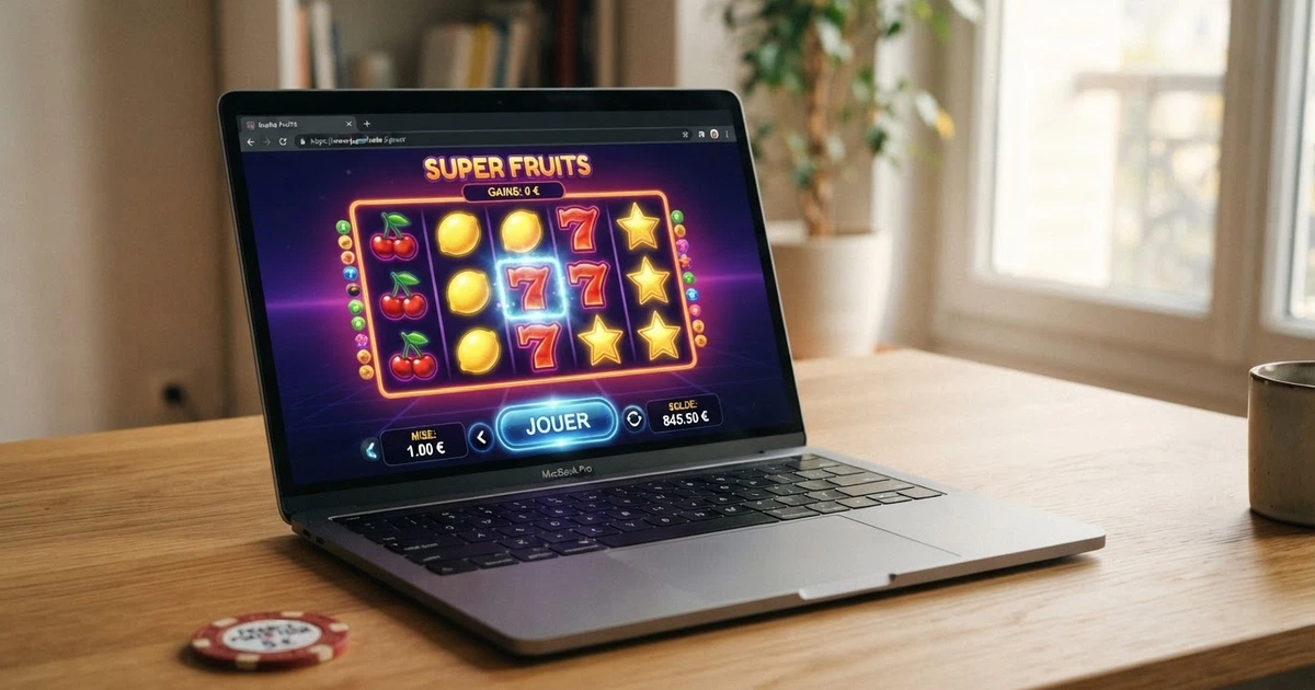 Interface d'un casino en ligne gratuit ouvert dans un navigateur, sans téléchargement ni formulaire d'inscription