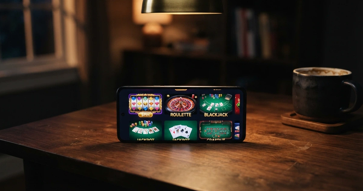 Comparaison de casinos mobiles sur l'écran d'un smartphone posé sur une table