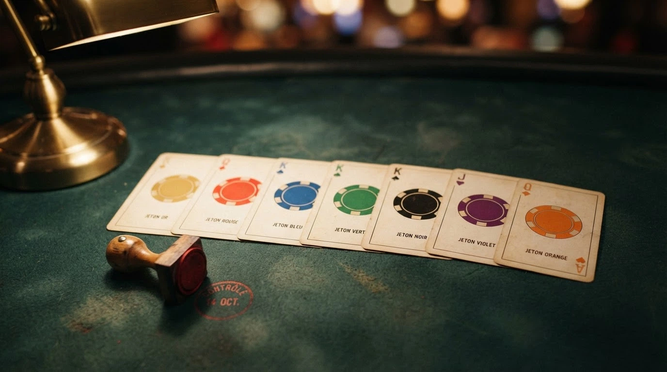 Une rangée de cartes de casino alignées, chacune marquée d'un logo de licence étrangère (Curaçao, MGA, Anjouan) et d'un tampon « non agréé ANJ »