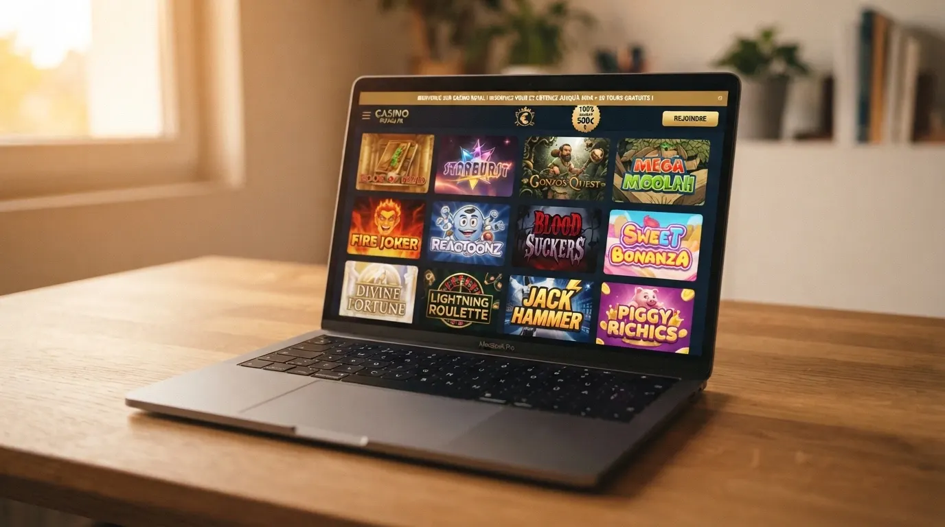 Interface de casino en ligne affichant une grille de jeux Megaways avec le bandeau de bonus de bienvenue en surimpression