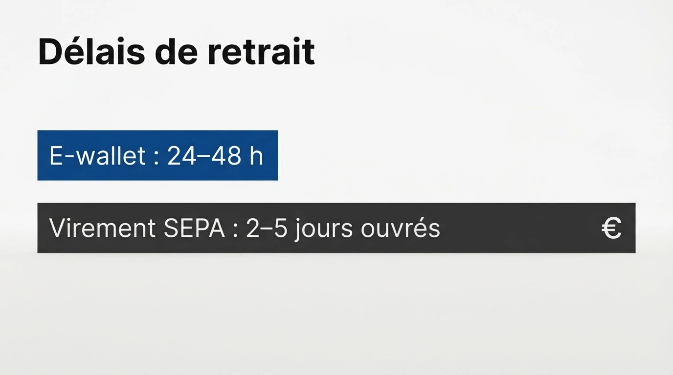 Schéma comparatif illustrant les délais de retrait selon le mode de paiement utilisé