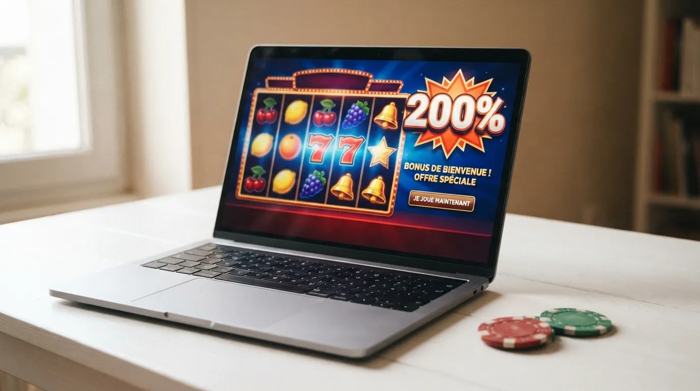 Écrans d'accueil de plusieurs casinos en ligne affichant leurs offres de bonus de bienvenue