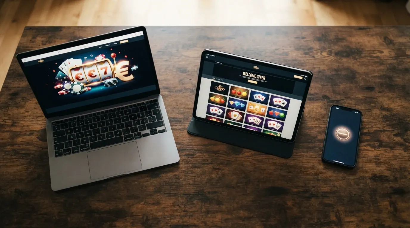 Écran partagé en plusieurs vignettes montrant différentes pages d'accueil de casinos en ligne avec leurs offres de bonus
