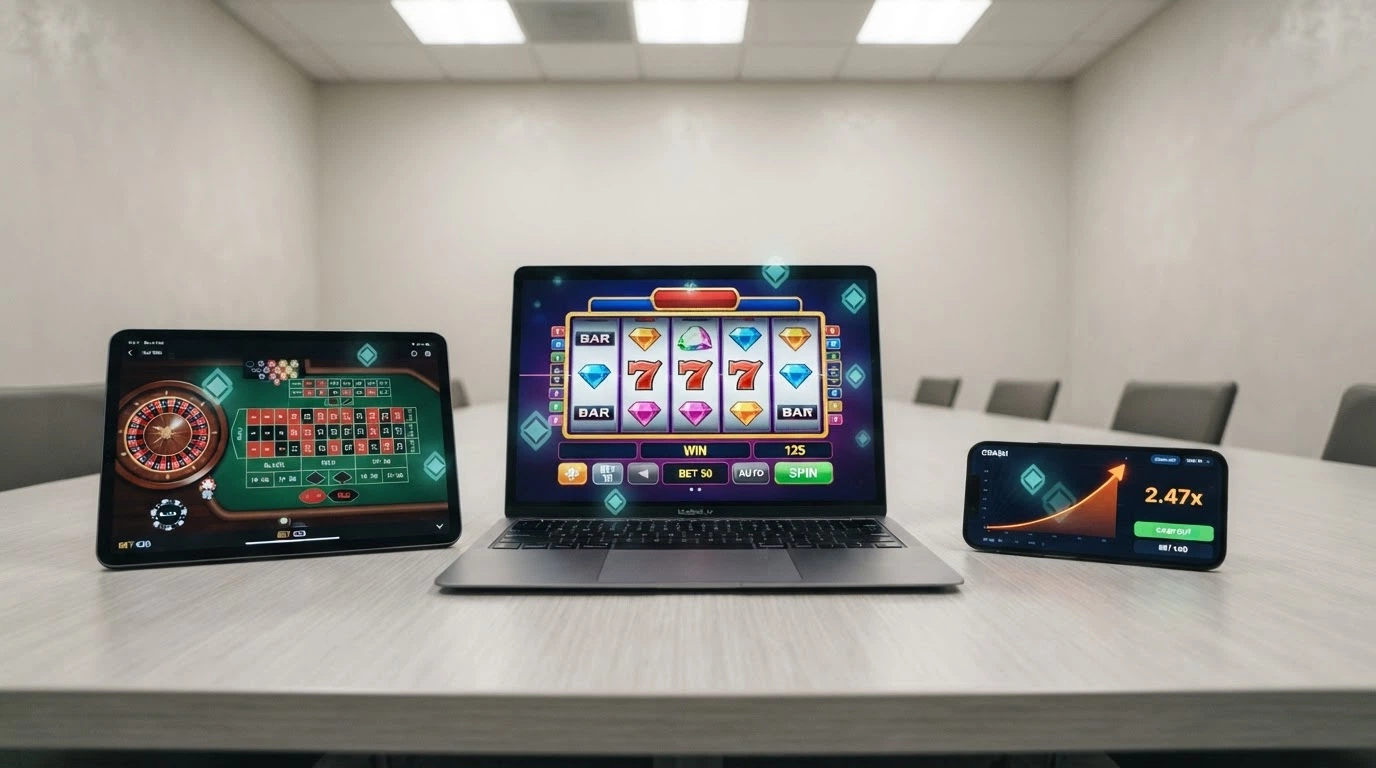 Une vue comparative de plusieurs écrans montrant différentes interfaces de casinos en ligne, avec des logos de cryptomonnaies (Ethereum, Bitcoin, USDT) superposés en filigrane