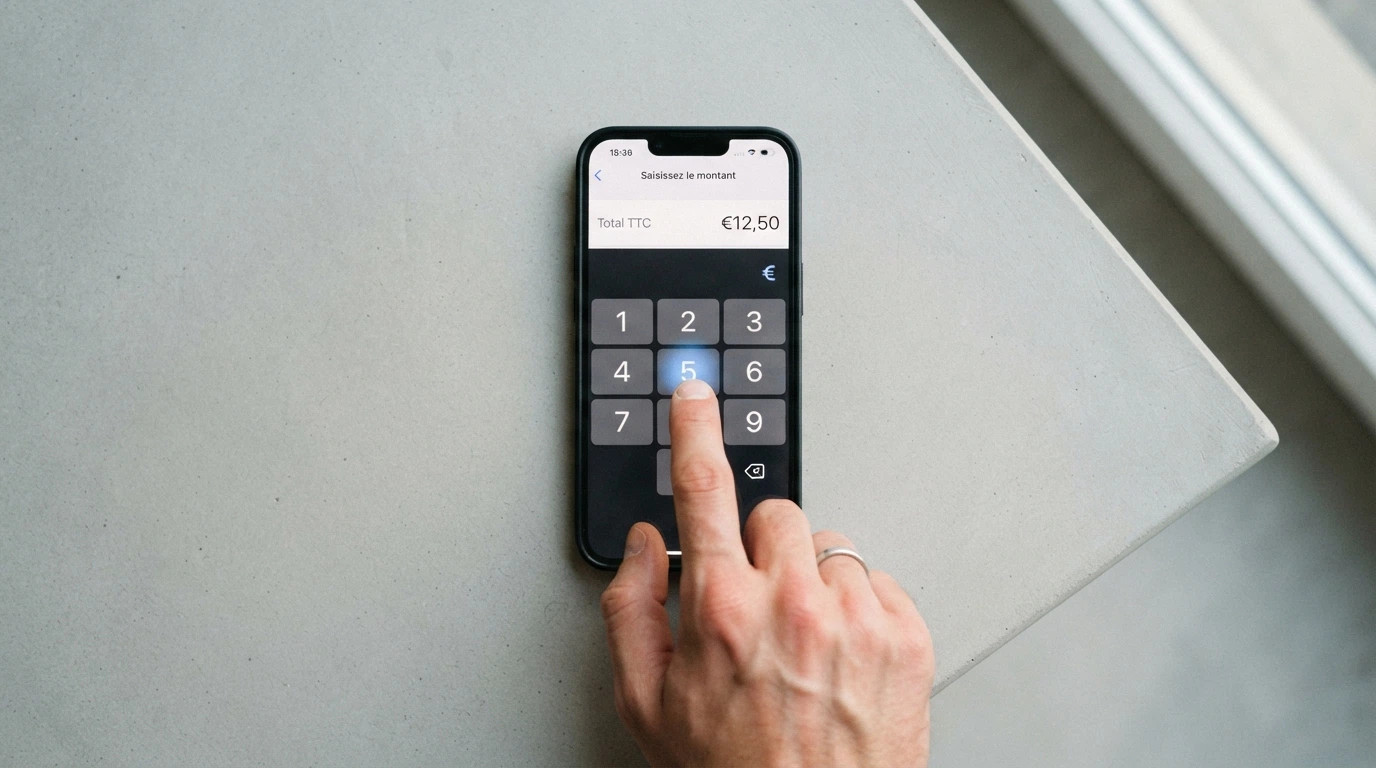Une main saisissant un code PIN sur un clavier, écran de caisse de casino en ligne en arrière-plan, interface en français