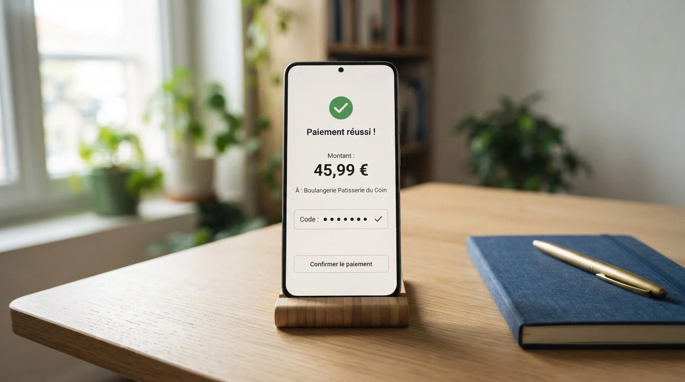 Téléphone mobile affichant successivement les trois étapes du dépôt par SMS : sélection du montant, saisie du numéro, écran de confirmation du code SMS