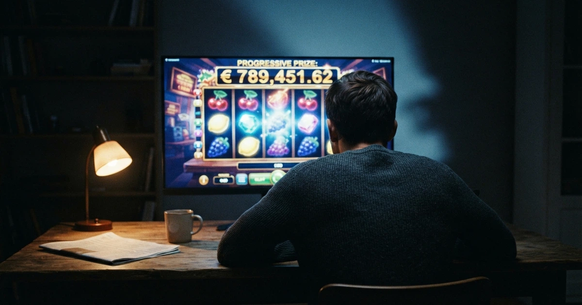 Une rangée de machines à sous en ligne affichant des jackpots progressifs sur un écran d'ordinateur, avec des montants en euros qui s'incrémentent