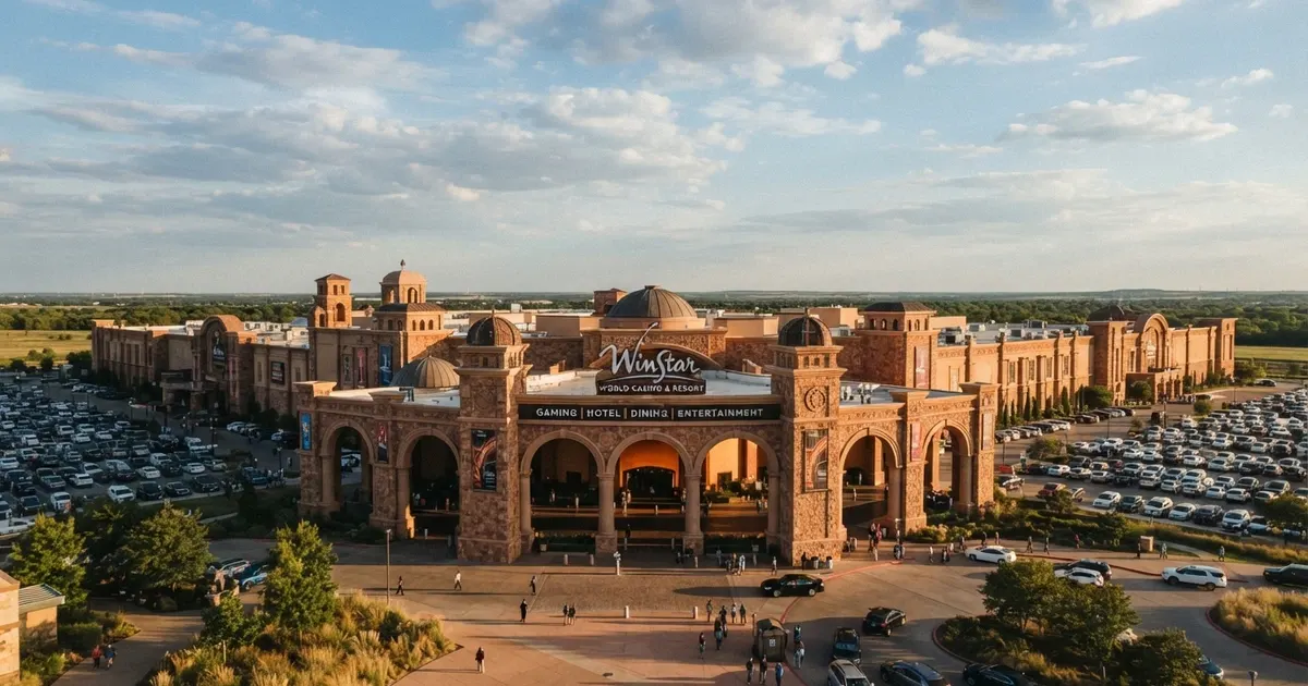 La façade monumentale du WinStar World Casino and Resort en Oklahoma, le plus grand casino du monde par surface de jeu