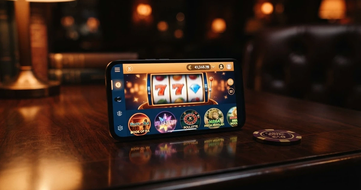 Interface d'un casino en ligne sans vérification affichant des machines à sous et un menu de jeux sur fond sombre