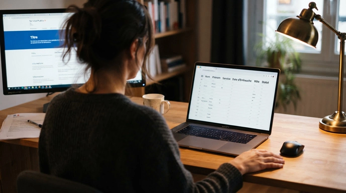 Poste de travail d'analyse : écran affichant un tableau comparatif, le site de l'ANJ et les pages d'offres de plusieurs casinos