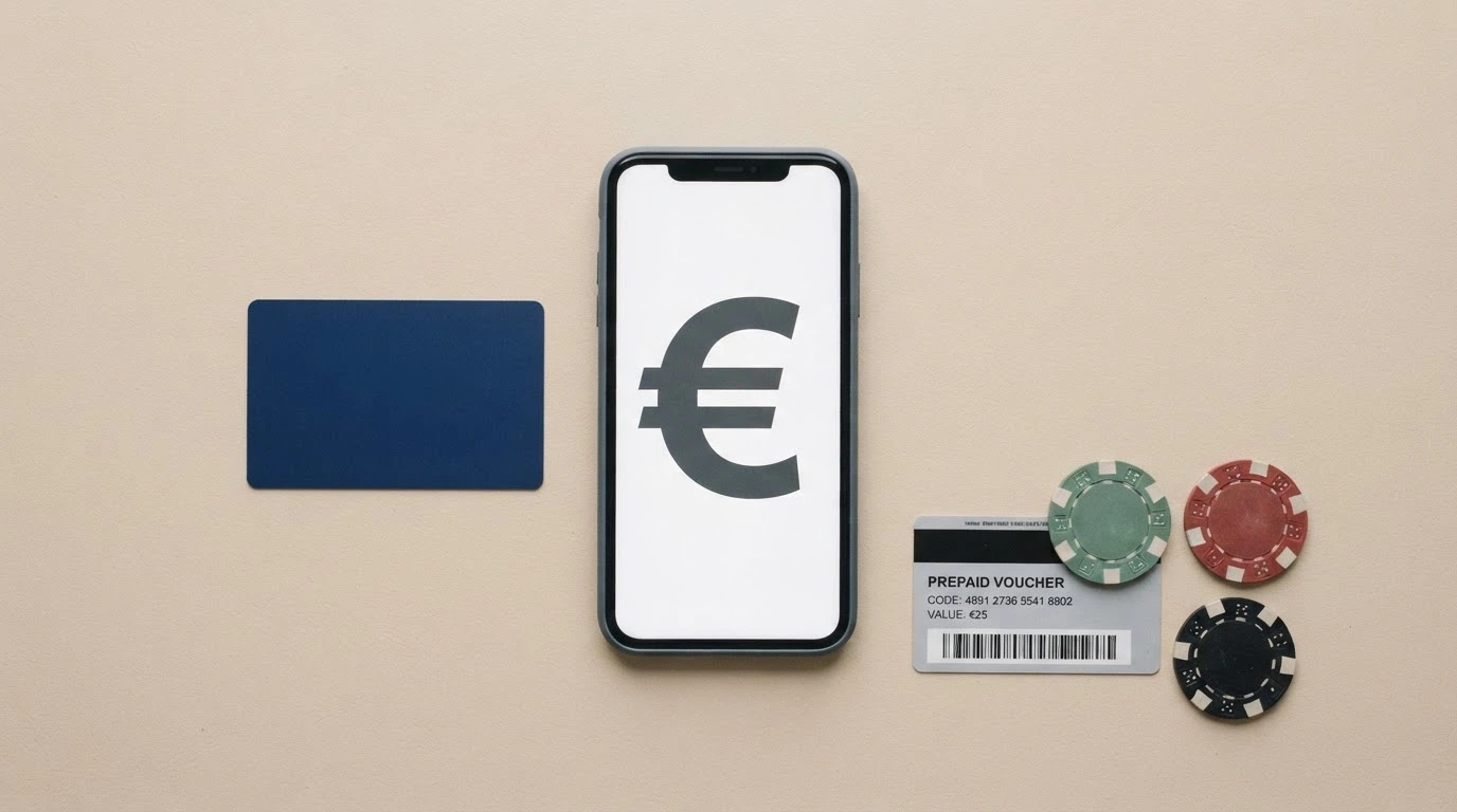 Plusieurs moyens de paiement — carte bancaire, portefeuille électronique, crypto-monnaie — posés à côté d'un montant de 5 €
