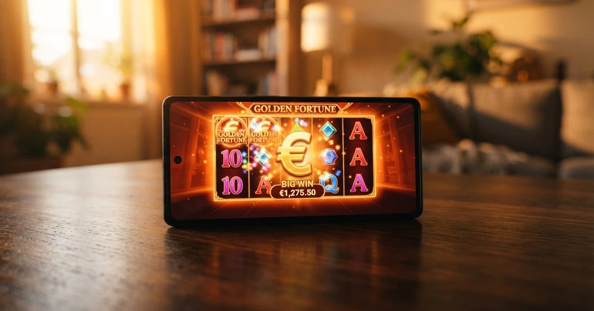 Écran d'accueil d'un casino en ligne affiché en français, montrant une bannière de bonus de bienvenue et une sélection de machines à sous colorées