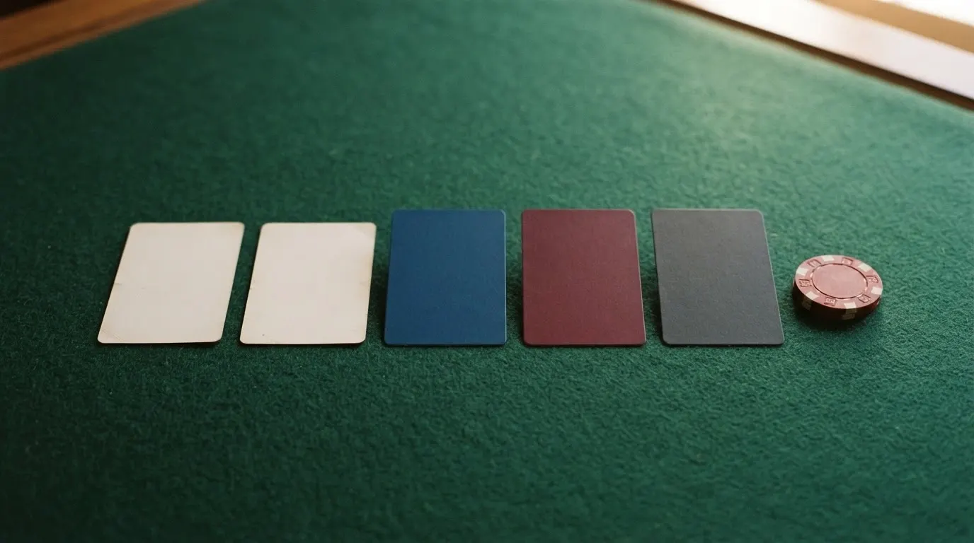 Une rangée de cartes de casino alignées sur une table, certaines face visible avec le logo d'un opérateur agréé, d'autres retournées