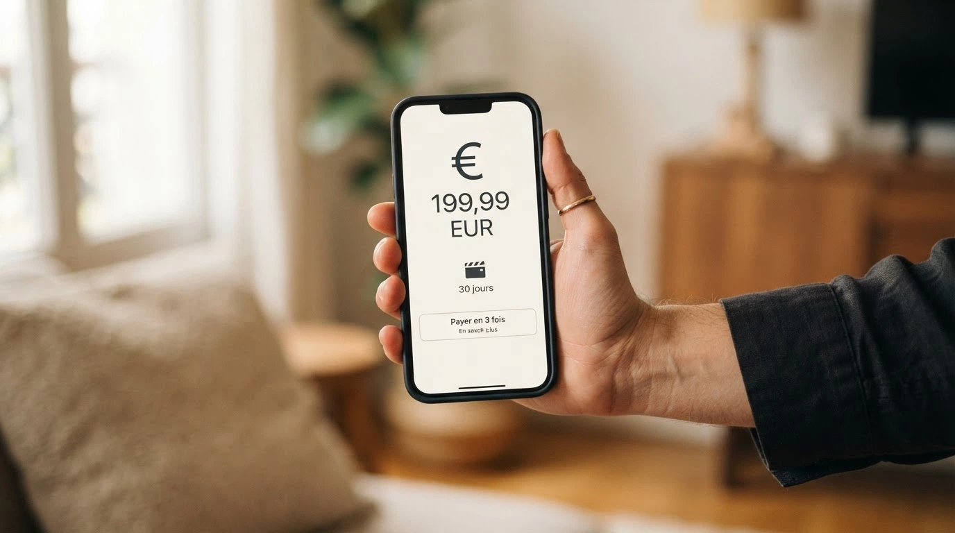 Un téléphone affichant l'application Klarna avec l'option de paiement différé