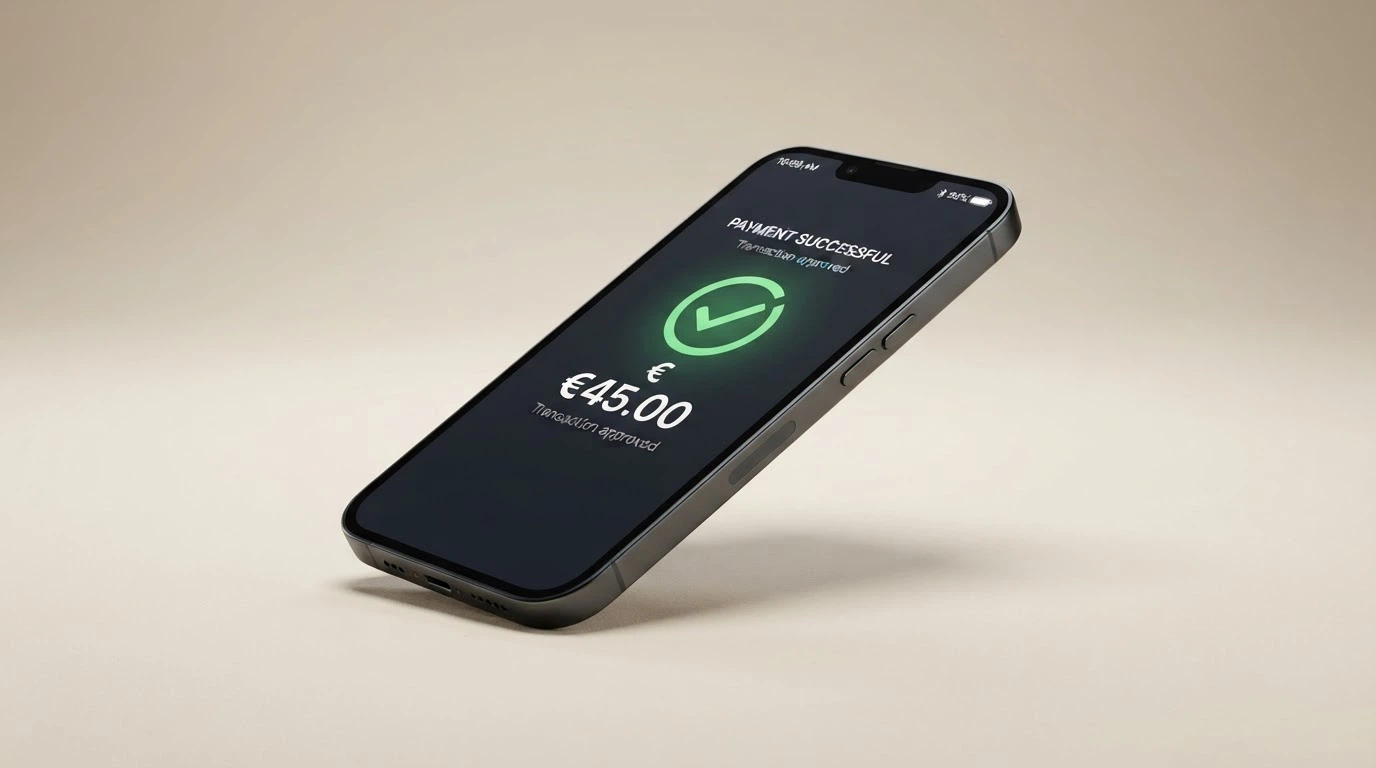Interface de portefeuille électronique affichant un crédit reçu d'un casino en ligne, avec un téléphone portable en arrière-plan