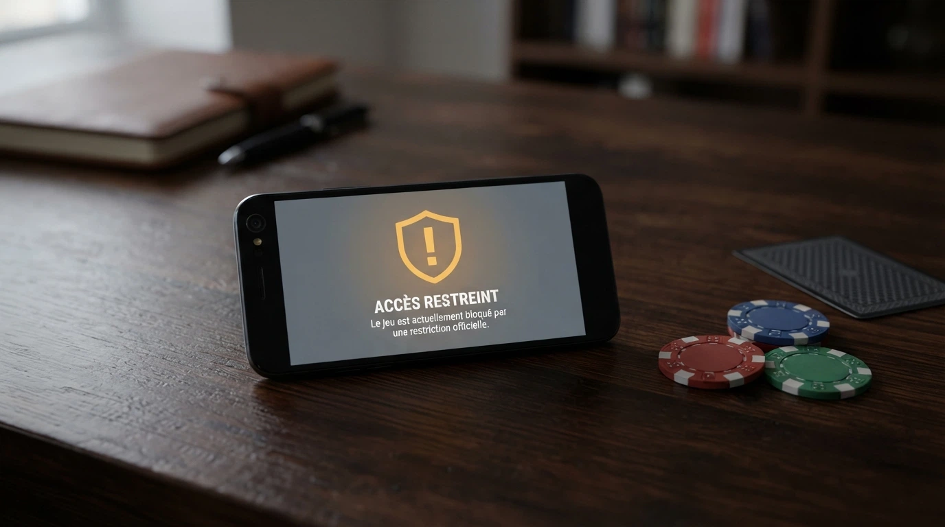 Un écran partagé montrant d'un côté le logo de l'ANJ et de l'autre une interface de casino en ligne, avec un cadenas brisé au centre pour symboliser l'absence de protection