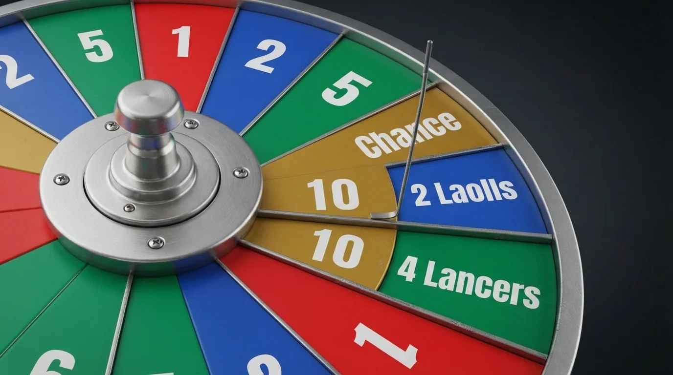 Vue rapprochée des cases de la roue Monopoly Live montrant les segments 1, 2, 5, 10, Chance, 2 Rolls et 4 Rolls
