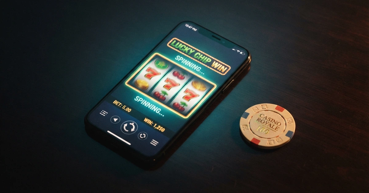 Un portefeuille numérique affichant des pièces USDC à côté d'une interface de casino en ligne sur fond sombre.