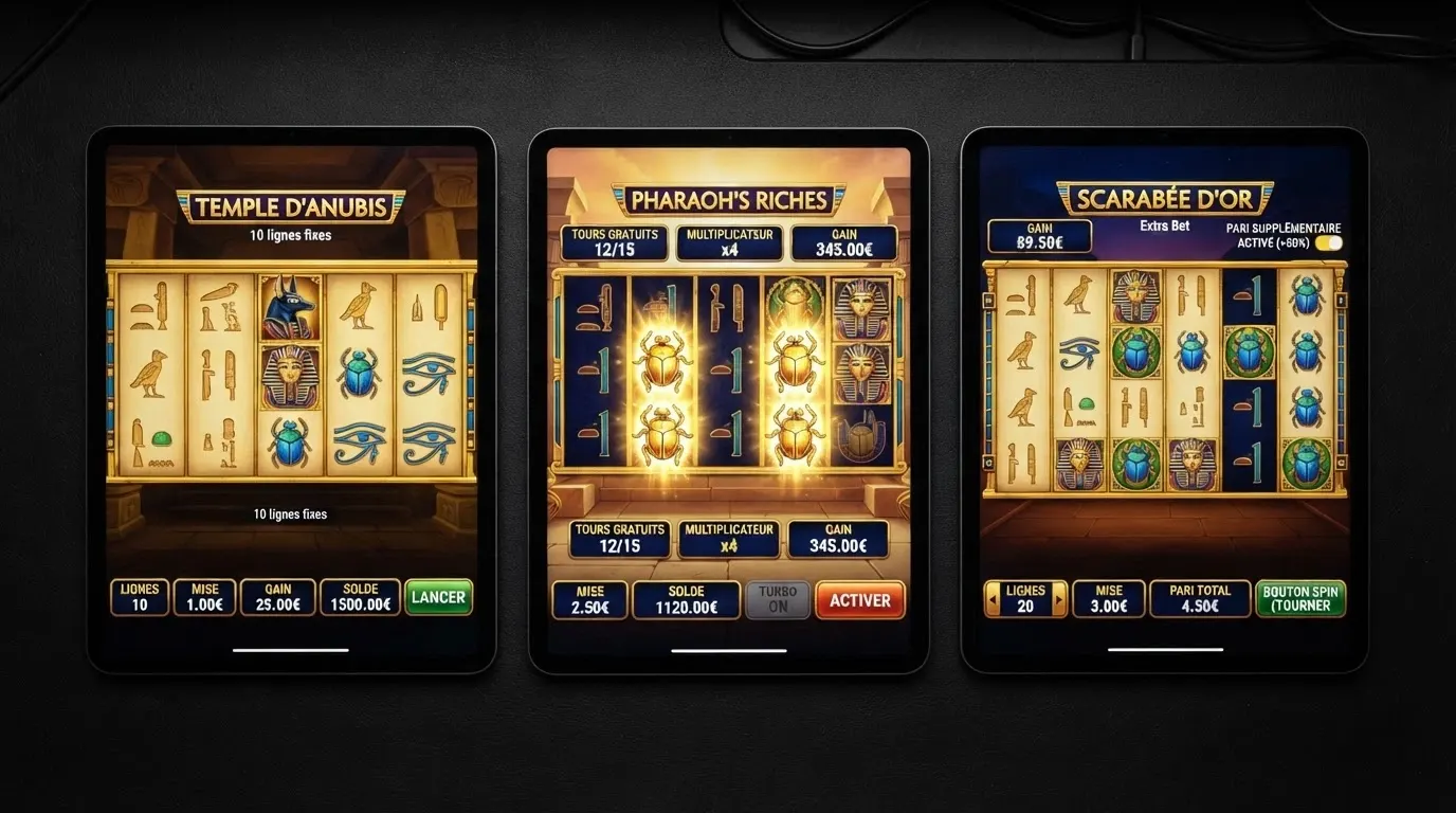 Écran partagé montrant les interfaces des trois variantes Deluxe, Magic et Deluxe 6 côte à côte, avec leurs grilles de rouleaux respectives